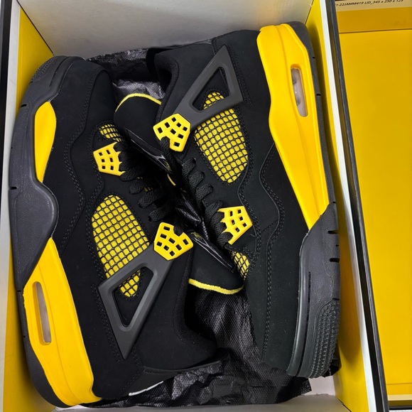 Brand New Retro 4 - Yellow Thunder - Men’s Black and Yellow Sneakers - Picture 5 of 5